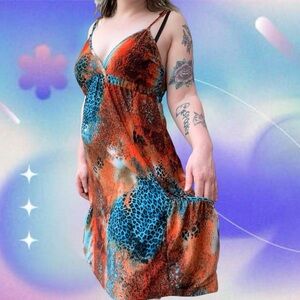 RARE vtg y2k b.split mcbling scene slip style babydoll dress w pockets, sz lg